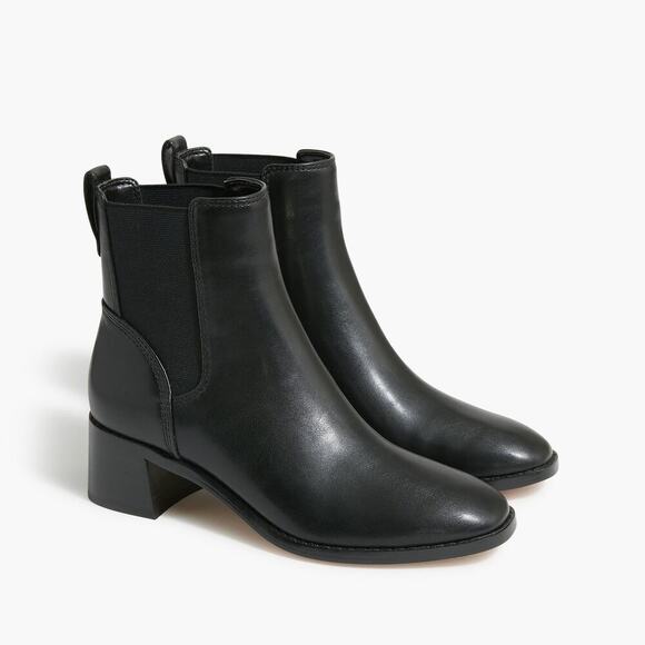 J. Crew Leather Chelsea Elastic Ankle Booties Round Toe Black Size US 8.5 NWOB